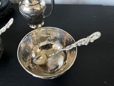 Rare Chinese Export Sterling Silver Tea Set with Dragon Design Tianjing Wuhua