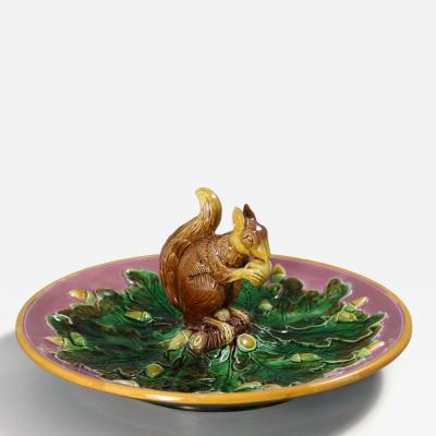 Rare Circular George Jones Majolica Squirrel Nut Dish