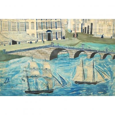 Rare City Scape of New York American Hotel and City Hotel