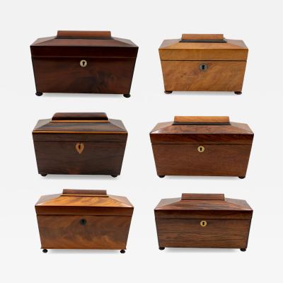 Rare Collection of Six Early English Boxes Early Victorian Circa 1840 1850