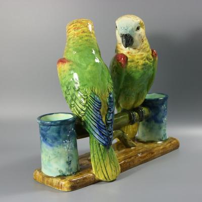 Rare Delphin Massier Parrots Figural Vase