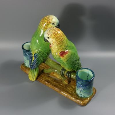 Rare Delphin Massier Parrots Figural Vase