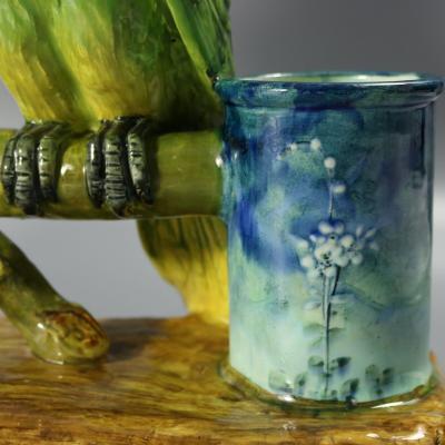Rare Delphin Massier Parrots Figural Vase