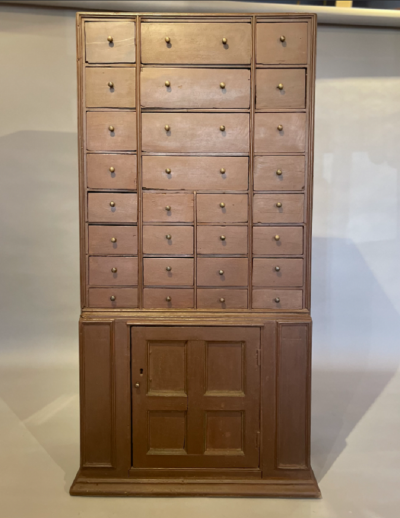 Rare Diminutive Painted Pine Apothecary Chest