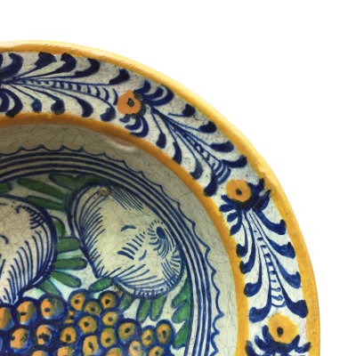 Rare Dutch Maiolica bowl with pomegranates and grapes early 17th century
