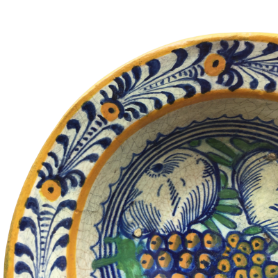 Rare Dutch Maiolica bowl with pomegranates and grapes early 17th century