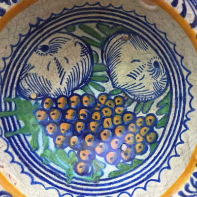 Rare Dutch Maiolica bowl with pomegranates and grapes early 17th century