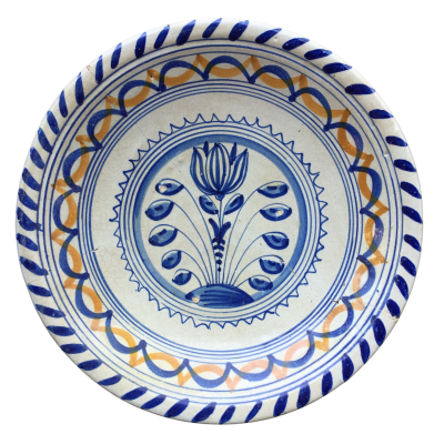 Rare Dutch Maiolica plate with tulip early 17th century