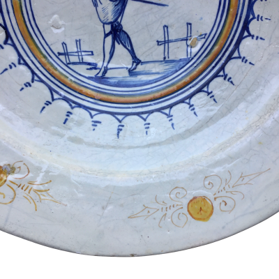 Rare Dutch maiolica Charger with decor of a Dutch Gentleman early 17th century