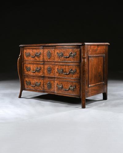 Rare Early 18th Century Louis XV Provincial Burr Elm Mazarin Commode