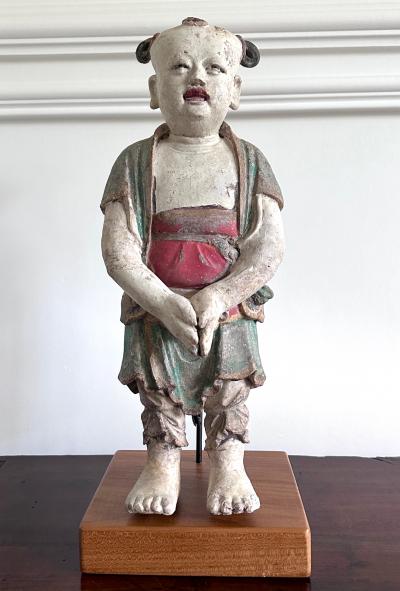 Rare Early Korean Buddhist Boy Attendant Figure Dongja Joseon Dyasty