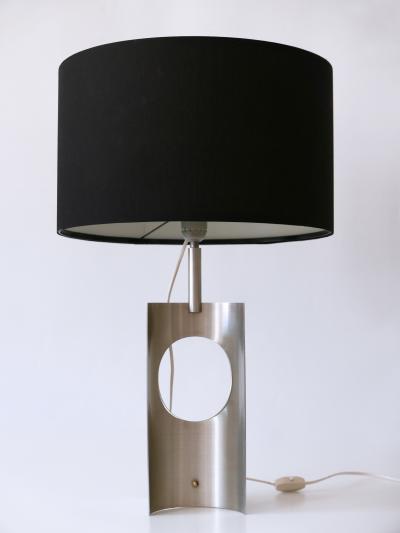 Rare Elegant Mid Century Modern Brushed Aluminum Table Lamp France 1970s