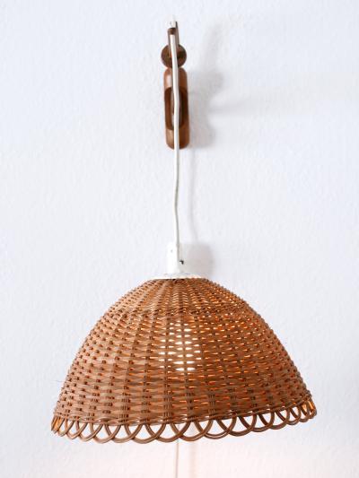 Rare Elegant Mid Century Modern Rattan Teak Wall Lamp Scandinavia 1960s