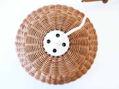 Rare Elegant Mid Century Modern Rattan Teak Wall Lamp Scandinavia 1960s