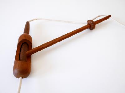 Rare Elegant Mid Century Modern Rattan Teak Wall Lamp Scandinavia 1960s