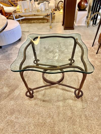 Rare Emilio Rey Gilded Metal Scalloped Glass Top Side Table Spain 70s