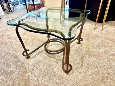 Rare Emilio Rey Gilded Metal Scalloped Glass Top Side Table Spain 70s