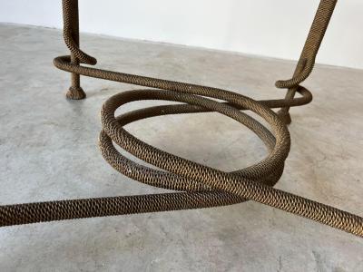 Rare Emilio Rey Gilded Metal Scalloped Glass Top Side Table Spain 70s