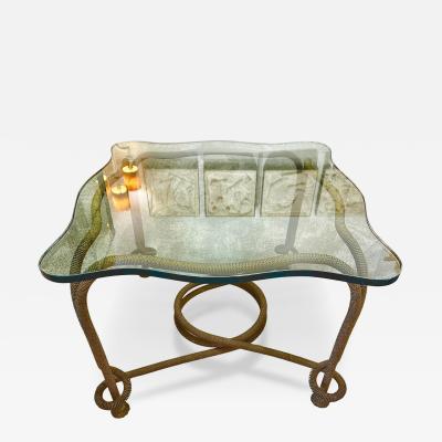 Rare Emilio Rey Gilded Metal Scalloped Glass Top Side Table Spain 70s