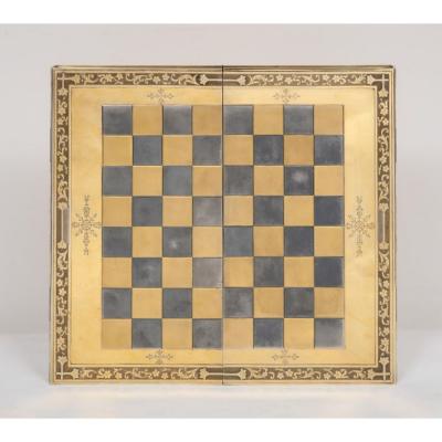 Rare English Silver Gilt Book Form Chess and Backgammon Game Board circa 1976