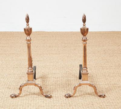 Rare Engraved Federal Bell Metal Andirons