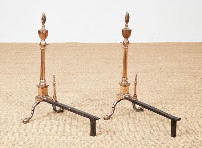 Rare Engraved Federal Bell Metal Andirons