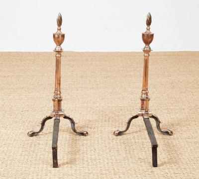 Rare Engraved Federal Bell Metal Andirons