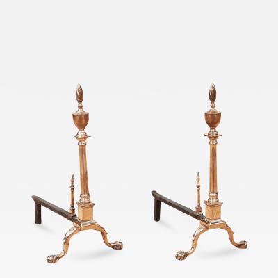 Rare Engraved Federal Bell Metal Andirons