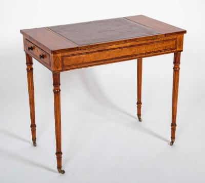 Rare George III Period Satinwood Ratchet Top Octagonal Leg Desk