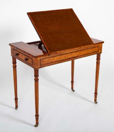 Rare George III Period Satinwood Ratchet Top Octagonal Leg Desk