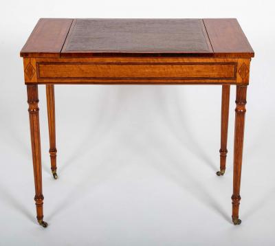 Rare George III Period Satinwood Ratchet Top Octagonal Leg Desk