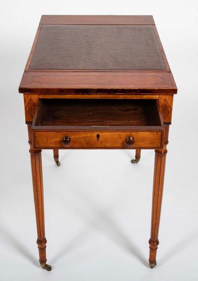 Rare George III Period Satinwood Ratchet Top Octagonal Leg Desk