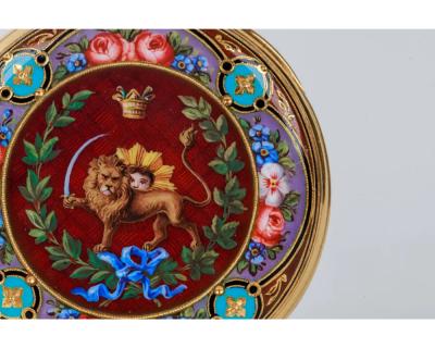 Rare Gold and Enamel Presentation Pocket Watch with Portrait of Naser Shah