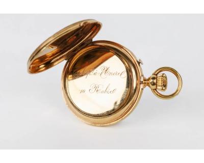 Rare Gold and Enamel Presentation Pocket Watch with Portrait of Naser Shah