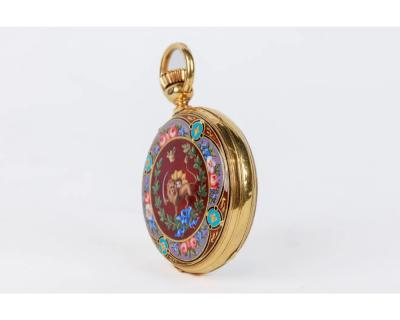 Rare Gold and Enamel Presentation Pocket Watch with Portrait of Naser Shah