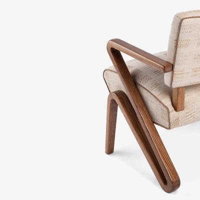 Rare Grasshopper Form Accent Chair in Hand Woven Silk Linen