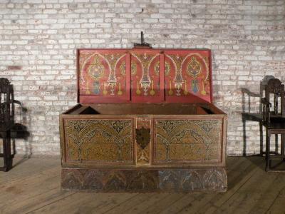 Rare Hispano Moresque Mudejar Painted Coffer