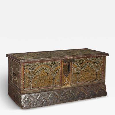 Rare Hispano Moresque Mudejar Painted Coffer