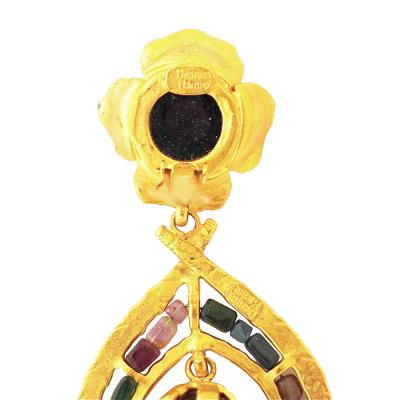 Rare Huge Gold Plated and Glass Clip Earrings by Deanna Hamro