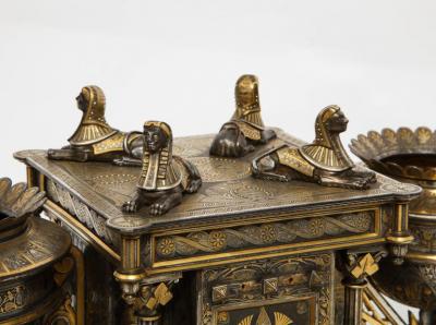 Rare Important Spanish Damascene Iron Steel Gold Inlaid Clock Eibar Spain