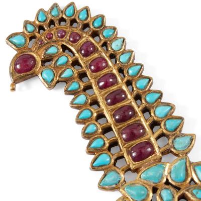 Rare Indian gold ruby and turquoise Sarpech turban ornament