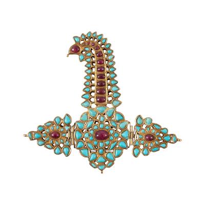 Rare Indian gold ruby and turquoise Sarpech turban ornament