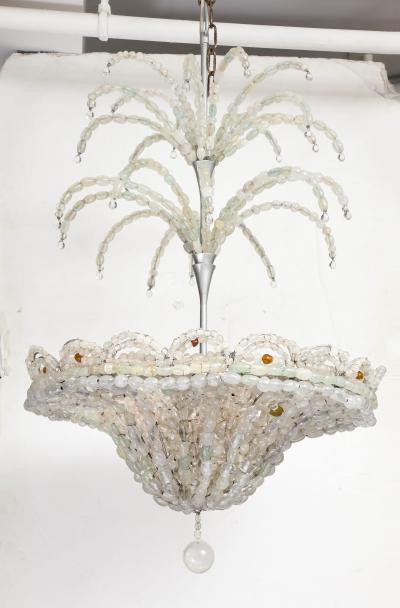 Rare Italian Art Deco Handblown Clear Beaded Chandelier