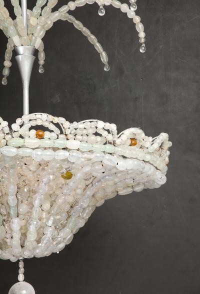 Rare Italian Art Deco Handblown Clear Beaded Chandelier