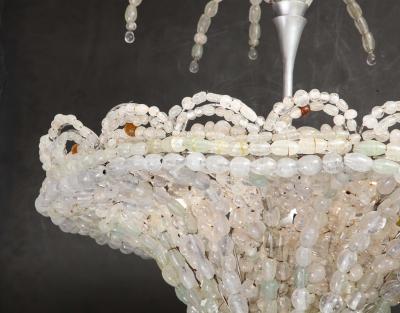 Rare Italian Art Deco Handblown Clear Beaded Chandelier