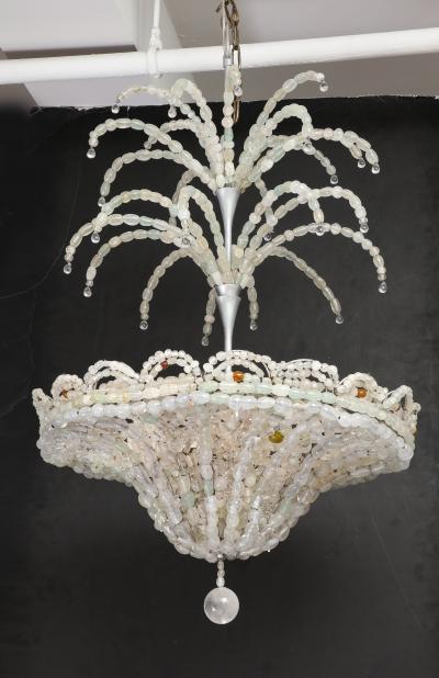 Rare Italian Art Deco Handblown Clear Beaded Chandelier