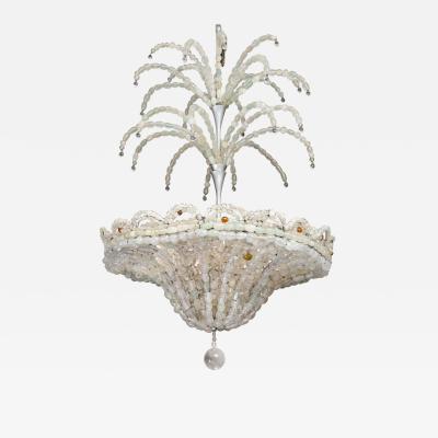 Rare Italian Art Deco Handblown Clear Beaded Chandelier