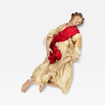 Rare Italian Carved Polychromed Cr che Santos Saint Angel Figurine ca 1750