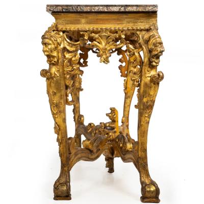 Rare Italian Rococo Giltwood Fossilized Marble Console Table ca 1750