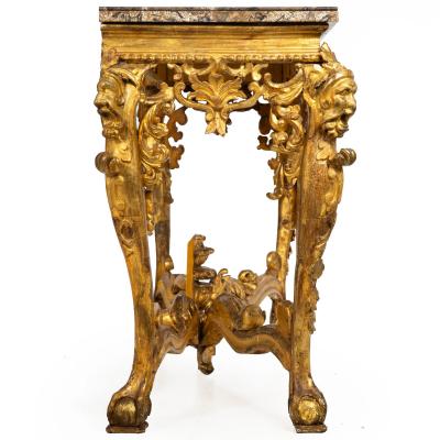 Rare Italian Rococo Giltwood Fossilized Marble Console Table ca 1750